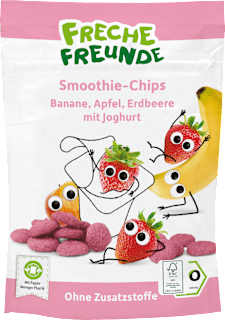 Kindersnack Smoothie-Chips Banane Apfel Erdbeere mit Joghurt, ab 3 Jahren Freche Freunde