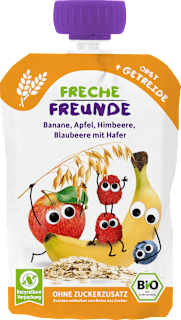 Quetschie Banane, Apfel, Himbeere, Blaubeere mit Hafer ab 6 Monaten  Freche Freunde