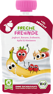 Quetschie Joghurt, Banane, Erdbeere, Apfel & Himbeere, ​ab 10 Monate Freche Freunde