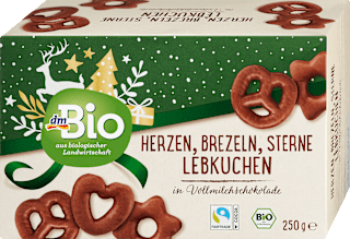 Lebkuchen, Herzen Brezeln Sterne in Vollmilchschokolade dmBio