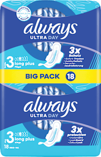Ultra-Binden Day Long Plus 3 mit Flügeln, Big Pack always
