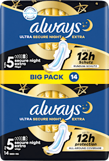 Ultra-Binden Secure Night Extra 5 mit Flügeln, Big Pack always