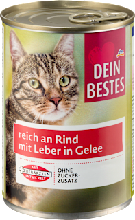 Nassfutter Katze reich an Rind mit Leber in Gelee Dein Bestes