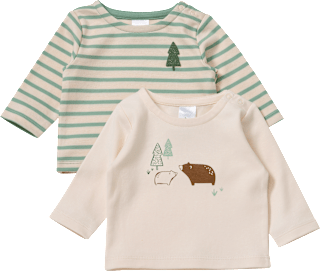 Langarmshirts mit Bären-Motiv & Ringel-Muster, grün + beige, Gr. 68 ALANA