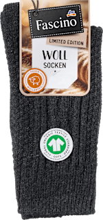 Socken mit Zopf-Muster und Wolle grau Gr. 35-38 Fascino
