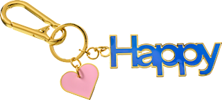 Schlüsselanhänger "Happy", gold/blau/rosa, 1 St
