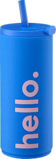 Trinkbecher mit Strohhalm "hello.", kobaltblau/rosé (500 ml), 1 St