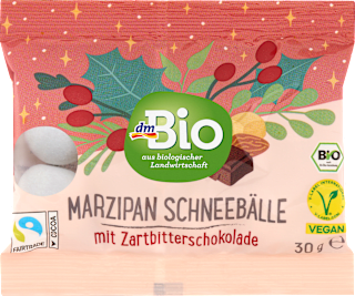 Bio kroglice iz marcipana z oblivom iz temne čokolade in sladkorja dmBio