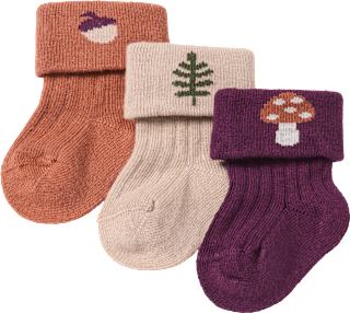 Erstlingssocken mit Ripp-Struktur & Herbst-Motiv, lila + beige + braun, Gr. 13/14 ALANA