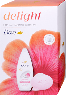 Delight tusfürdő, szappan és fürdőpamacs ajándékcsomagban Dove