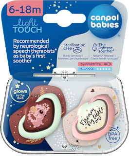 Smoczek silikonowy, symetryczny Light Touch 6-18m Sleepy Koala, różowy Canpol babies