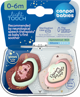 Smoczek silikonowy, symetryczny Light Touch 0-6m Sleepy Koala, różowy Canpol babies