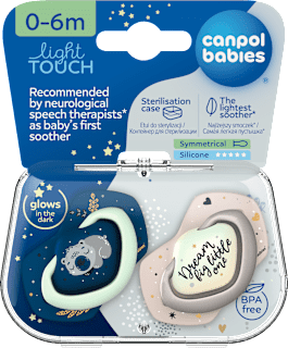 Smoczek silikonowy, symetryczny Light Touch 0-6m Sleepy Koala, niebieski Canpol babies