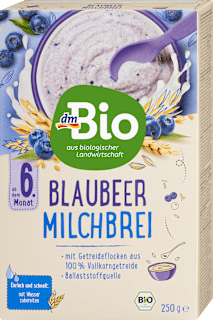 Mliječna kaša od integralnih žitnih pahuljica s borovnicom , 6+ mj. dmBio