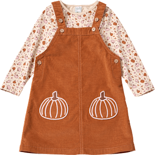 Set mit Langarmshirt mit Kürbis-Muster & Cord-Latzkleid, braun + rosa, Gr. 104 ALANA