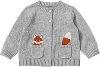 Strickjacke mit Fuchs-Stickerei, grau, Gr. 86 ALANA