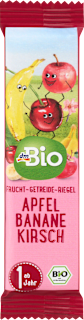 Barretta alla frutta con banana Bio, mela Bio e ciliegia Bio dmBio