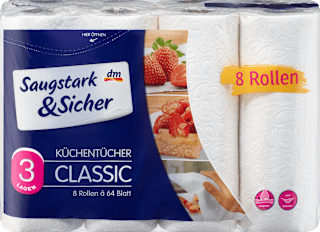 Küchentücher Classic 3-lagig (8x64 Blatt) Saugstark&Sicher