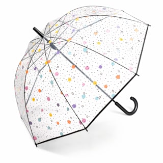 Дълъг прозрачен чадър с точки и звезди happy rain