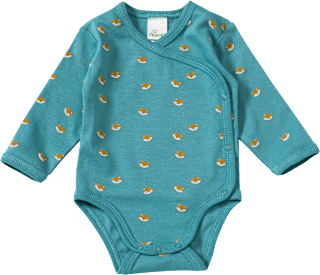 Wickelbody Langarm mit Fuchs-Muster, blau, Gr. 50/56 ALANA