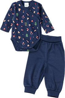 Set mit Wickelbody & Hose mit Weihnachts-Muster, blau, Gr. 62/68 ALANA