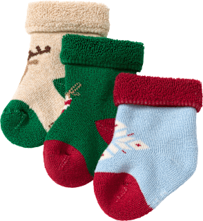 Erstlingssocken mit Weihnachts-Motiven, beige + grün + blau, Gr. 13/14 ALANA