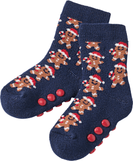 ABS Socken mit Lebkuchen-Muster, blau & rot, Gr. 23/26 PUSBLU