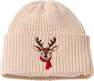 Mütze aus Strick mit Rentier-Stickerei, beige, Gr. 48/49 PUSBLU