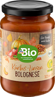 Tomatensauce Bolognese mit Kürbis und Linsen dmBio