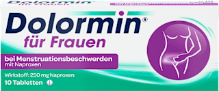 Dolormin für Frauen bei Menstruationsbeschwerden mit 250 mg Naproxen Tabletten  Dolormin