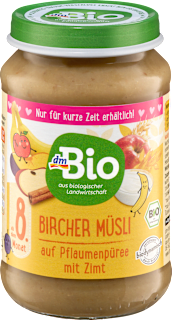 Frucht & Getreide Bircher Müsli auf Pflaumenpüree mit Zimt ab dem 8. Monat dmBio