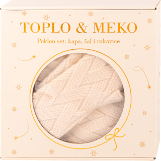 Poklon-paket kapa, šal i rukavice – bež toplo & meko