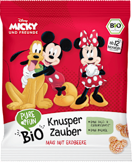 Kukuruzne grickalice za djecu Micky i prijatelji – s jagodom, 12+ mj. PURE & FUN