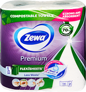 Prémium flexisheets papírtörlő, 2x70 lap, 2 rétegű ZEWA