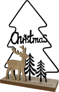 Metallaufsteller "Christmas", Baum mit Holzhirsch, schwarz-natur Dekorieren & Einrichten