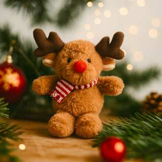 Plüschelch mit roter Nase & rot-weiß gestreiftem Schal, klein Dekorieren & Einrichten