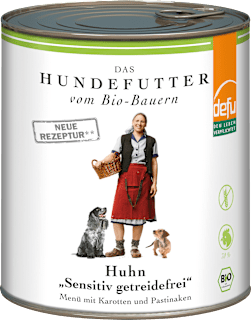 Nassfutter Hund mit Bio Huhn sensitiv getreidefrei Defu