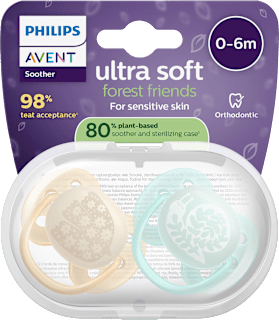 Schnuller ultra soft, forest friends Silikon, creme/mint, 0-6 Monate PHILIPS AVENT