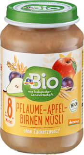 Omogeneizzato con prugne, mele, pere e cereali integrali dmBio