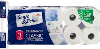 Toilettenpapier Stroh Classic 3-lagig (10x220 Blatt) Sanft&Sicher