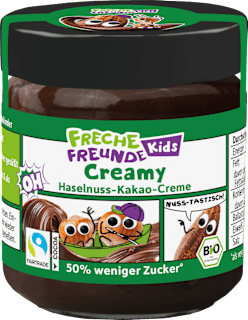 Kindersnack Brotaufstrich Haselnuss-Kakao-Creme Datteln, ab 3 Jahren Freche Freunde