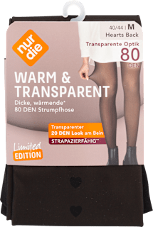 Strumpfhose Warm & Transparent Strapazierfähig schwarz mit Herz, Gr. 40-44 nur die