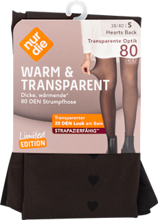 Strumpfhose Warm & Transparent Strapazierfähig schwarz mit Herz, Gr. 38-40 nur die
