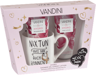 Geschenkset XXL Tasse mit Pflegedusche & Body Lotion 3tlg. VANDINI