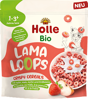 Kindermüsli Knusper Lama Loops mit Hafer, Mais, Apfel & Erdbeere, ab 1 Jahr Holle