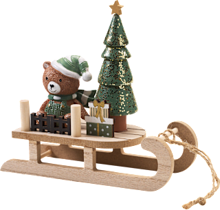Holzschlitten mit Teddy & Baum, natur-grün BOLTZE