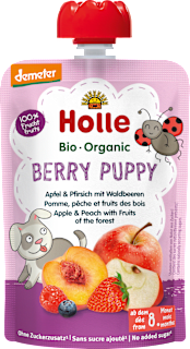 Quetschie Berry Puppy, Apfel & Pfirsich mit Waldbeeren ab 8 Monaten Holle