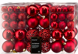 Kugel aus Kunststoff, gerillt geformt, glanz-matt-beglittert, weihnachtsrot Dekorieren & Einrichten