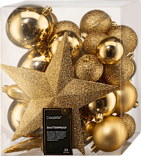 Kugel aus Kunststoff, Zapfen, Kugeln & Spitze, glänzend-matt-beglittert, hell gold Dekorieren & Einrichten