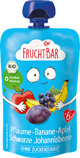 Quetschie Bio Pflaume, Banane, Apfel, schwarze Johannisbeere ab 6 Monaten FruchtBar